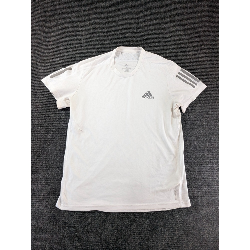 Adidas Aeroready Primegreen Running T Shirt Mens Medium White 3 Stripe Crewneck